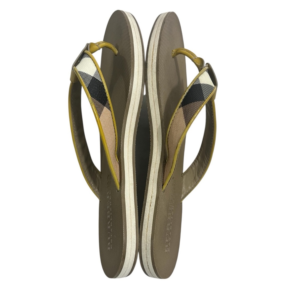 Burberry Nova Check Flip Flop Sandals Wom 7 - Yellow Cream Brown Tan Black - Picture 3 of 11